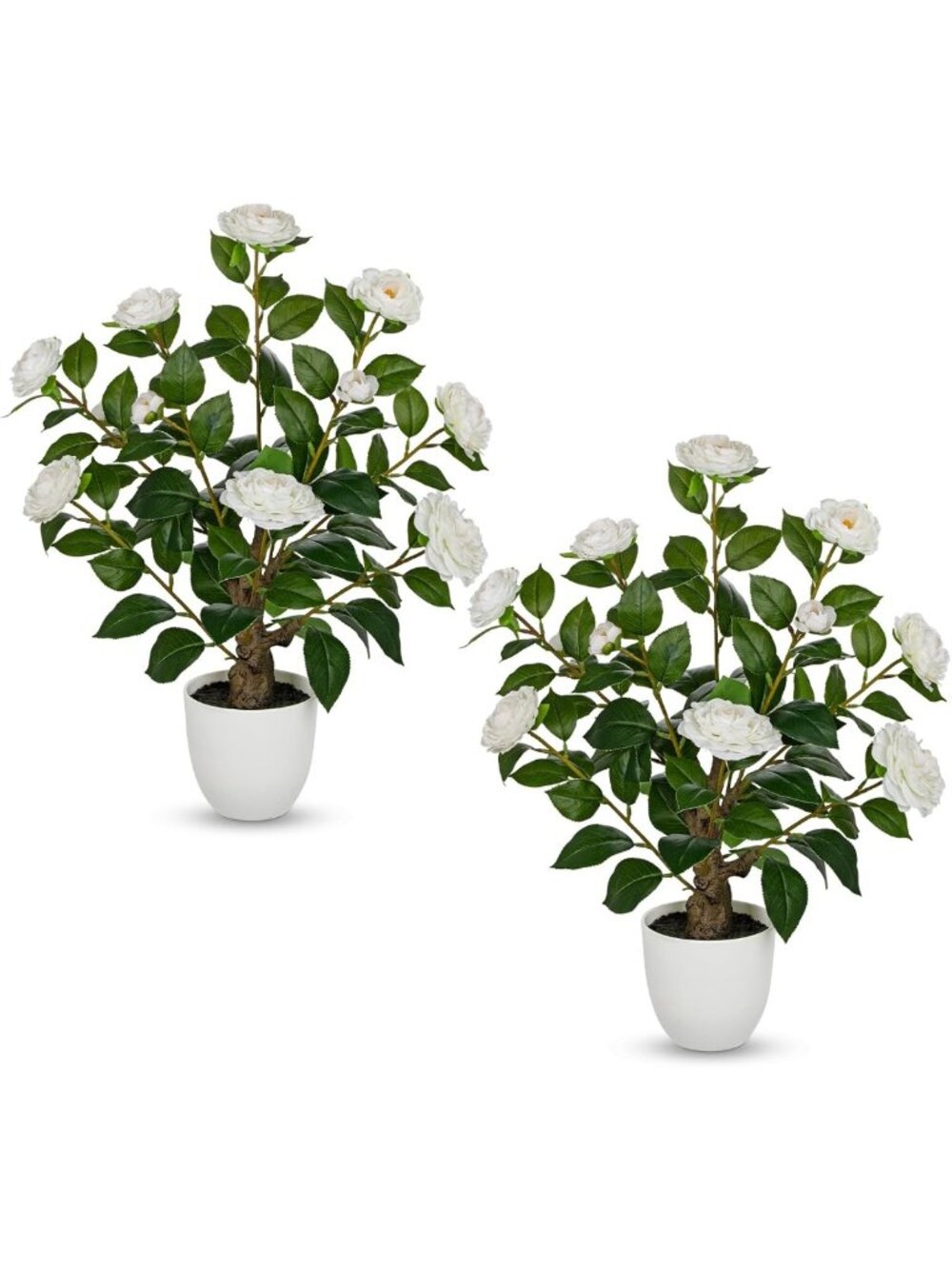 2 Pcs 23.6” Faux Camellia Tree - Small Potted Flower Plants for Home & Office